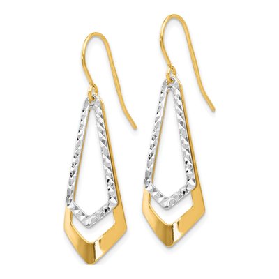 10K Two-Tone Gold Diamond-Cut Dangle Earrings – view 3