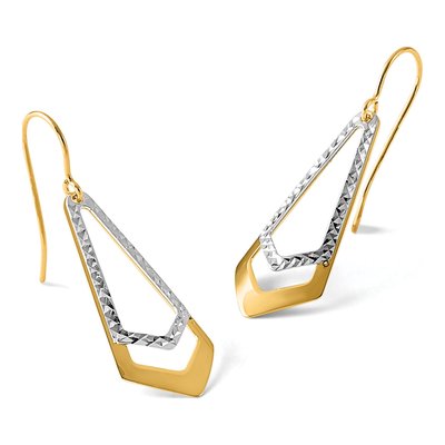 10K Two-Tone Gold Diamond-Cut Dangle Earrings – view 6
