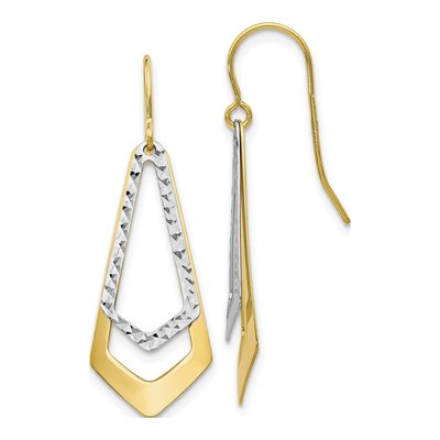 10K Two-Tone Gold Diamond-Cut Dangle Earrings