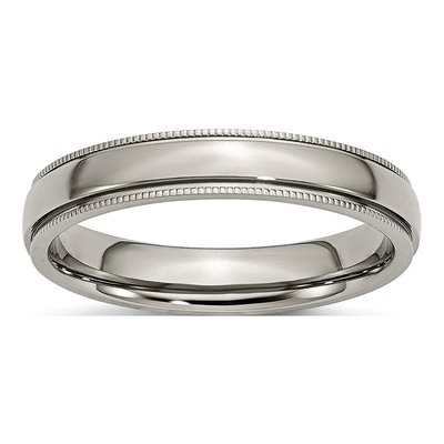 Titanium 4mm Grooved Beaded Edge Wedding Band