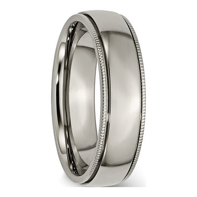Titanium 6mm Grooved Beaded Edge Wedding Band – view 6