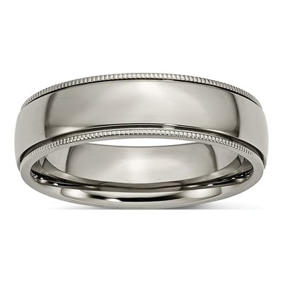 Titanium 6mm Grooved Beaded Edge Wedding Band