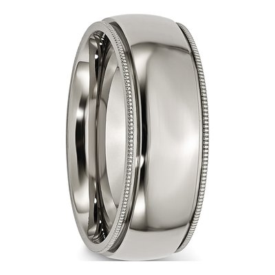 Titanium 8mm Grooved Beaded Edge Wedding Band – view 6