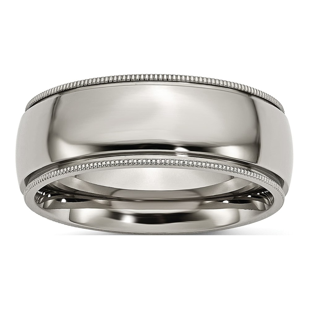 Titanium 8mm Grooved Beaded Edge Wedding Band