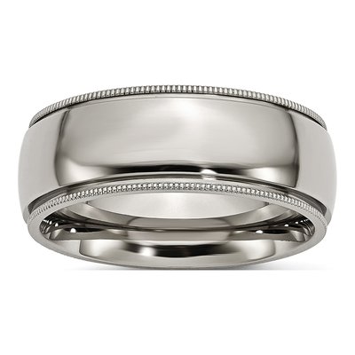 Titanium 8mm Grooved Beaded Edge Wedding Band