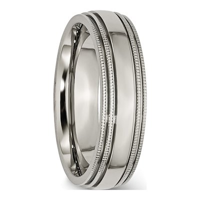 Titanium 6mm Grooved Beaded Edge Wedding Band – view 6
