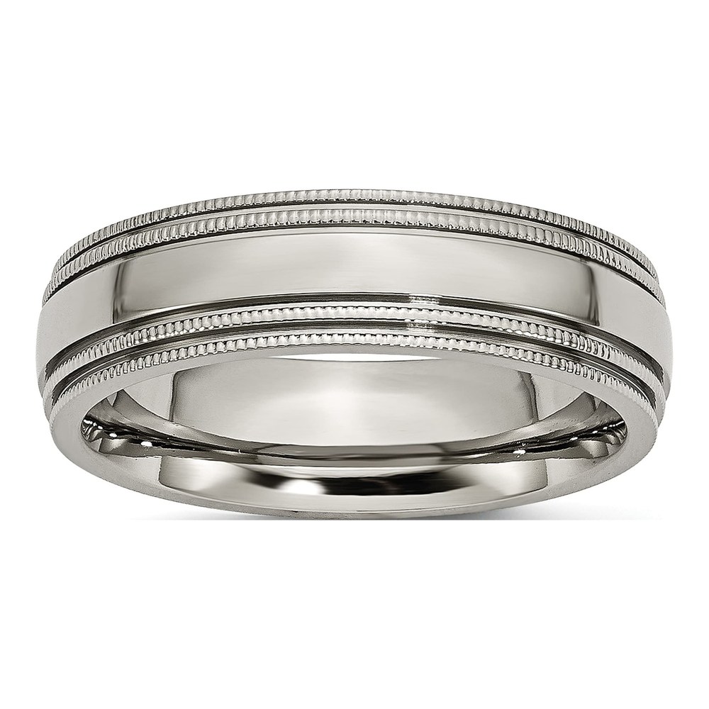 Titanium 6mm Grooved Beaded Edge Wedding Band