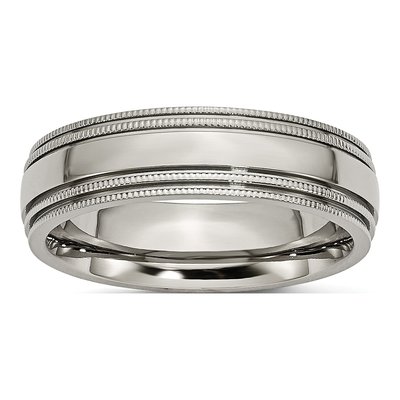 Titanium 6mm Grooved Beaded Edge Wedding Band