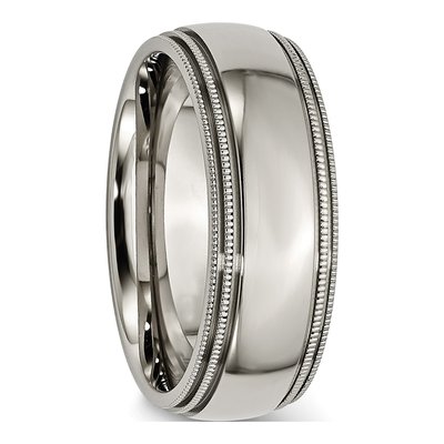 Titanium 8mm Grooved Beaded Edge Wedding Band – view 6