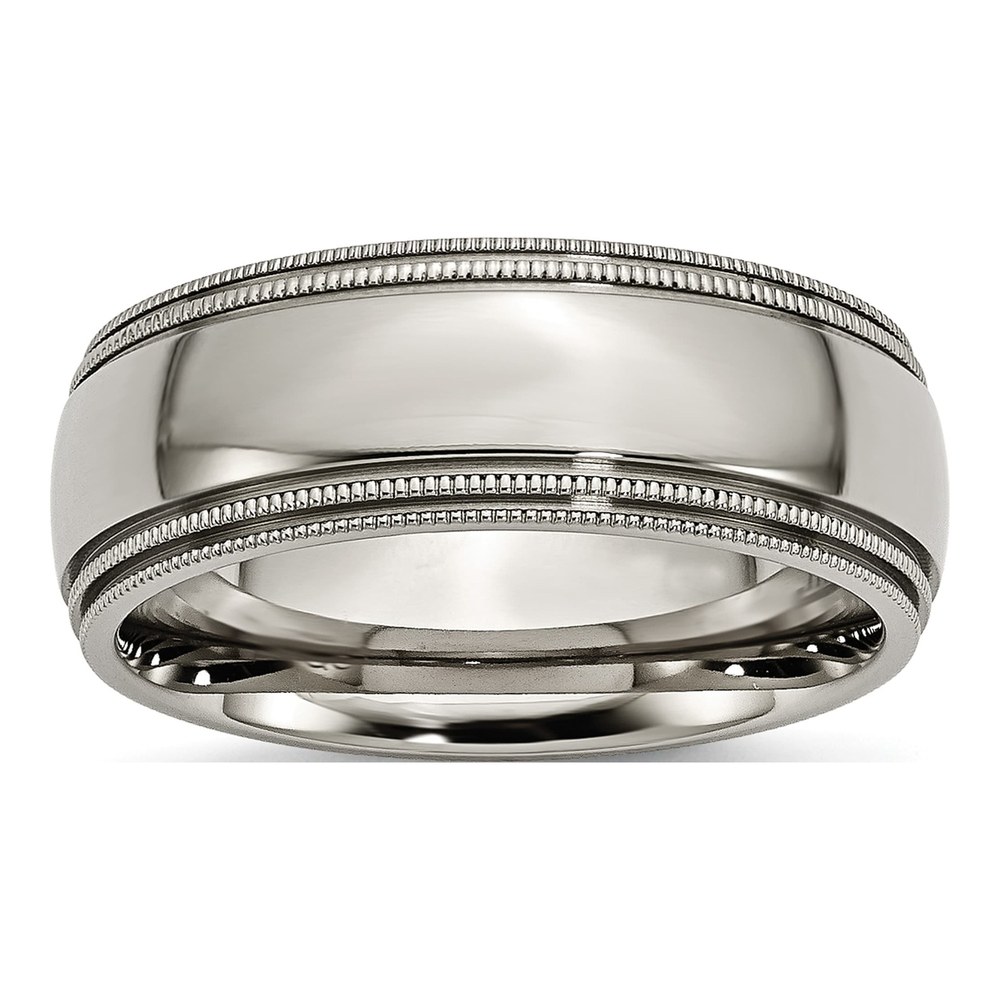 Titanium 8mm Grooved Beaded Edge Wedding Band