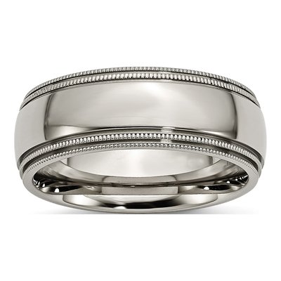 Titanium 8mm Grooved Beaded Edge Wedding Band