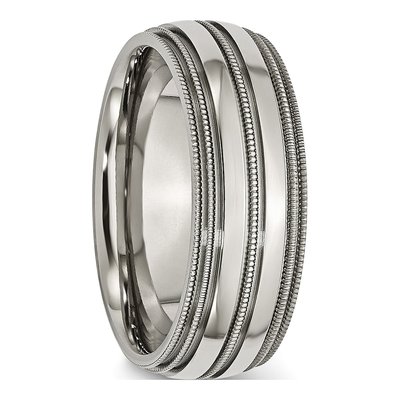 Titanium 8mm Grooved Beaded Wedding Band – view 6