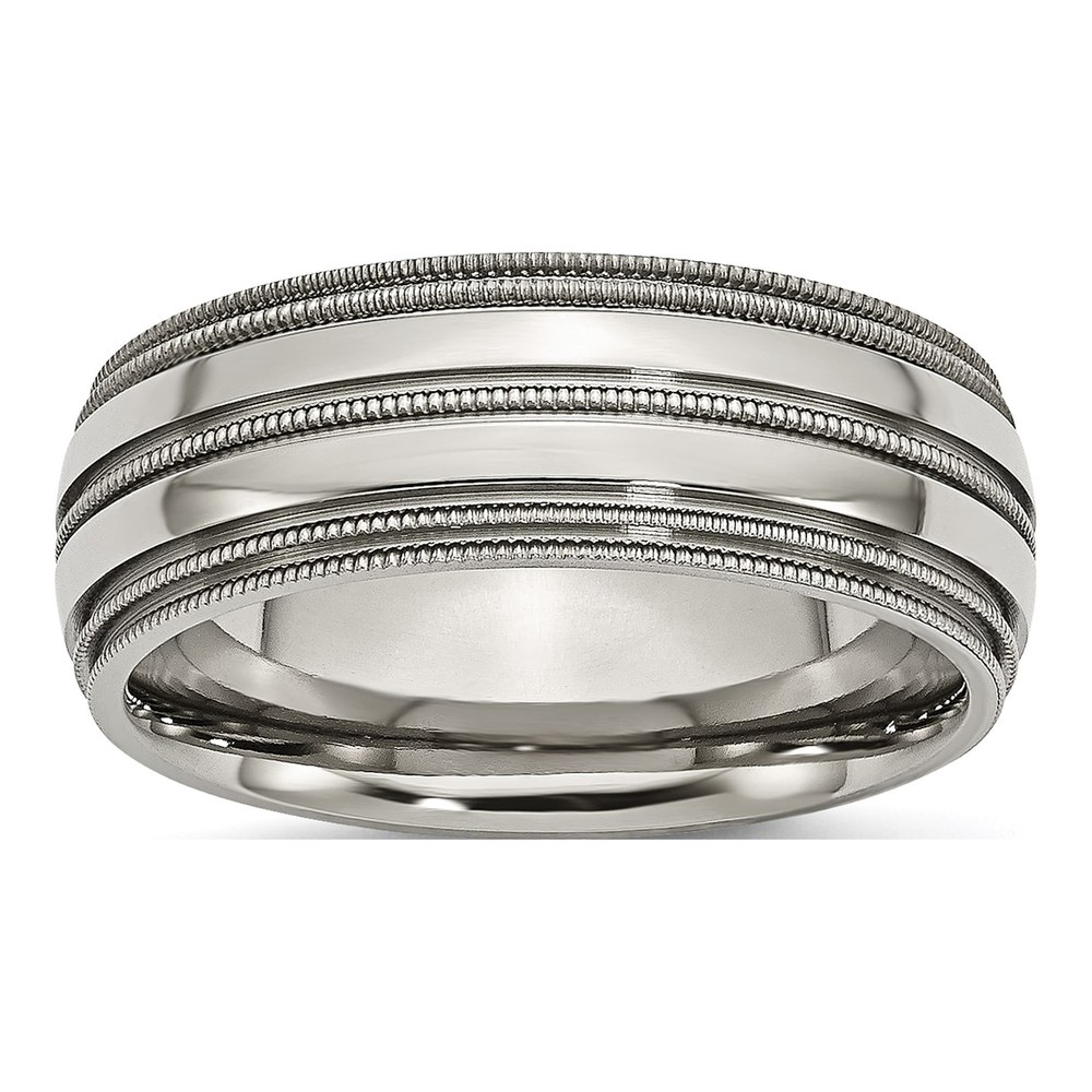 Titanium 8mm Grooved Beaded Wedding Band
