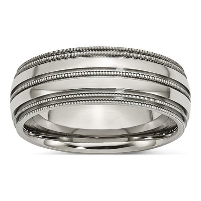 Titanium 8mm Grooved Beaded Wedding Band