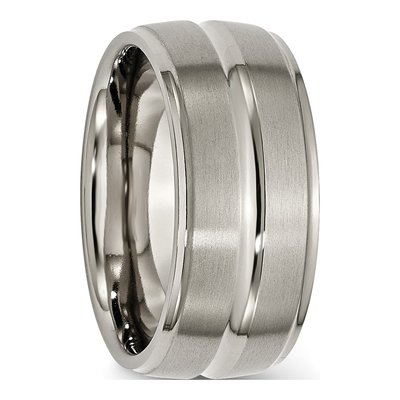 Titanium 10mm Grooved Ridged Edge Wedding Band – view 6