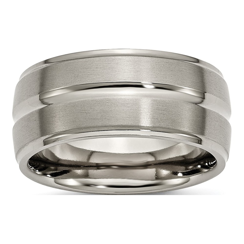 Men's Titanium Grooved Ridged Edge Wedding Band, 10mm
