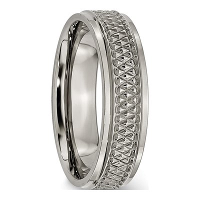Titanium 6mm Ridged Edge Weave Design Wedding Band – view 5