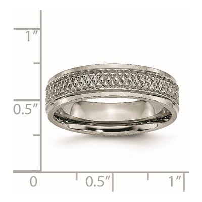 Titanium 6mm Ridged Edge Weave Design Wedding Band – view 7