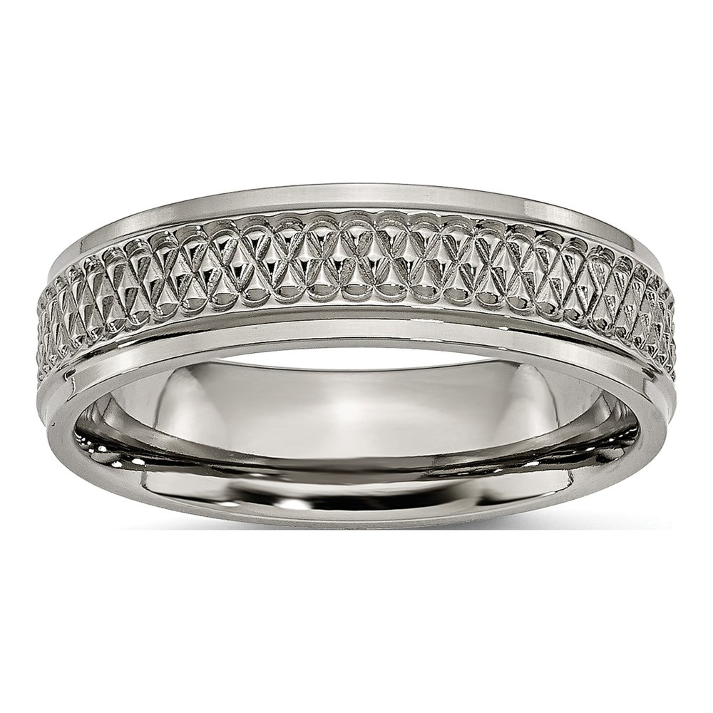 Titanium 6mm Ridged Edge Weave Design Wedding Band