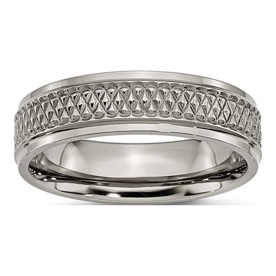 Titanium 6mm Ridged Edge Weave Design Wedding Band
