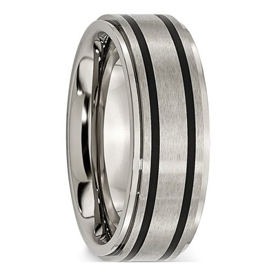 Titanium 8mm Black Rubber Ridged Wedding Band – view 6