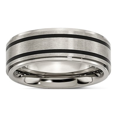 Titanium 8mm Black Rubber Ridged Wedding Band