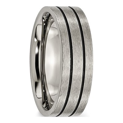 Titanium 7mm Black Enamel Grooved Wedding Band – view 6