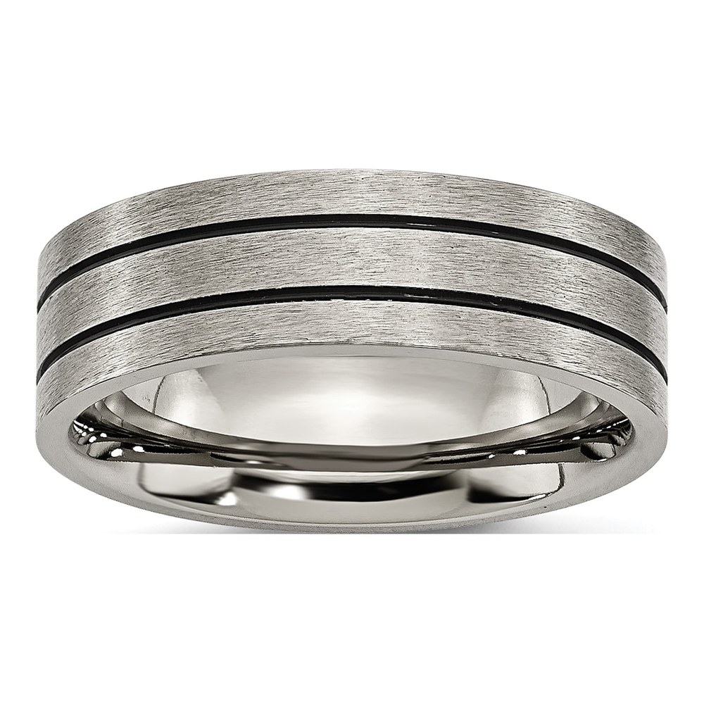 Titanium 7mm Black Enamel Grooved Wedding Band