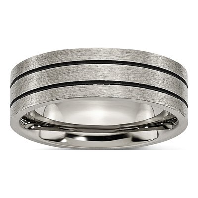 Titanium 7mm Black Enamel Grooved Wedding Band