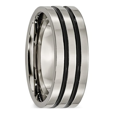 Titanium 8mm Black Enamel Grooved Wedding Band – view 6