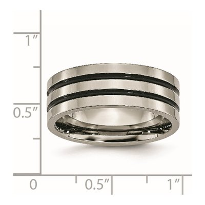 Titanium 8mm Black Enamel Grooved Wedding Band – view 8