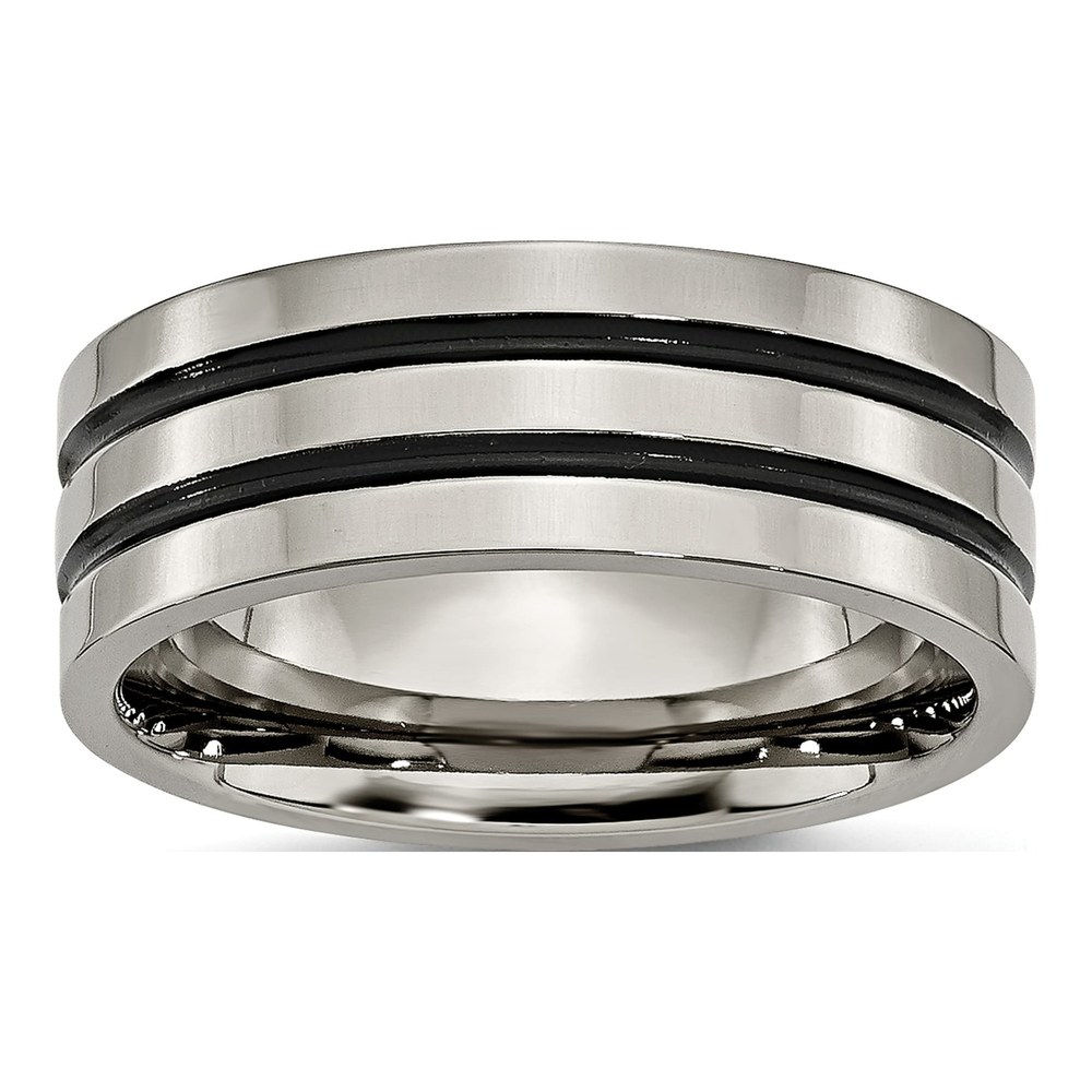 Titanium 8mm Black Enamel Grooved Wedding Band