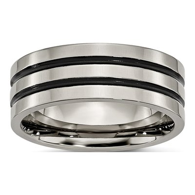 Titanium 8mm Black Enamel Grooved Wedding Band