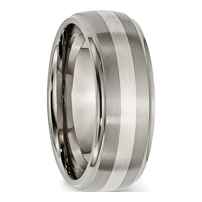 Titanium & Sterling Silver 8mm Ridged Wedding Band – view 5