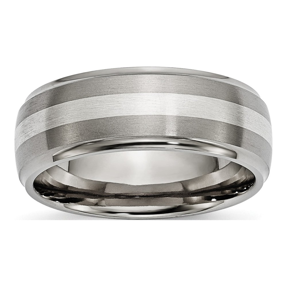 Titanium & Sterling Silver 8mm Ridged Wedding Band