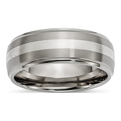 Titanium & Sterling Silver 8mm Ridged Wedding Band