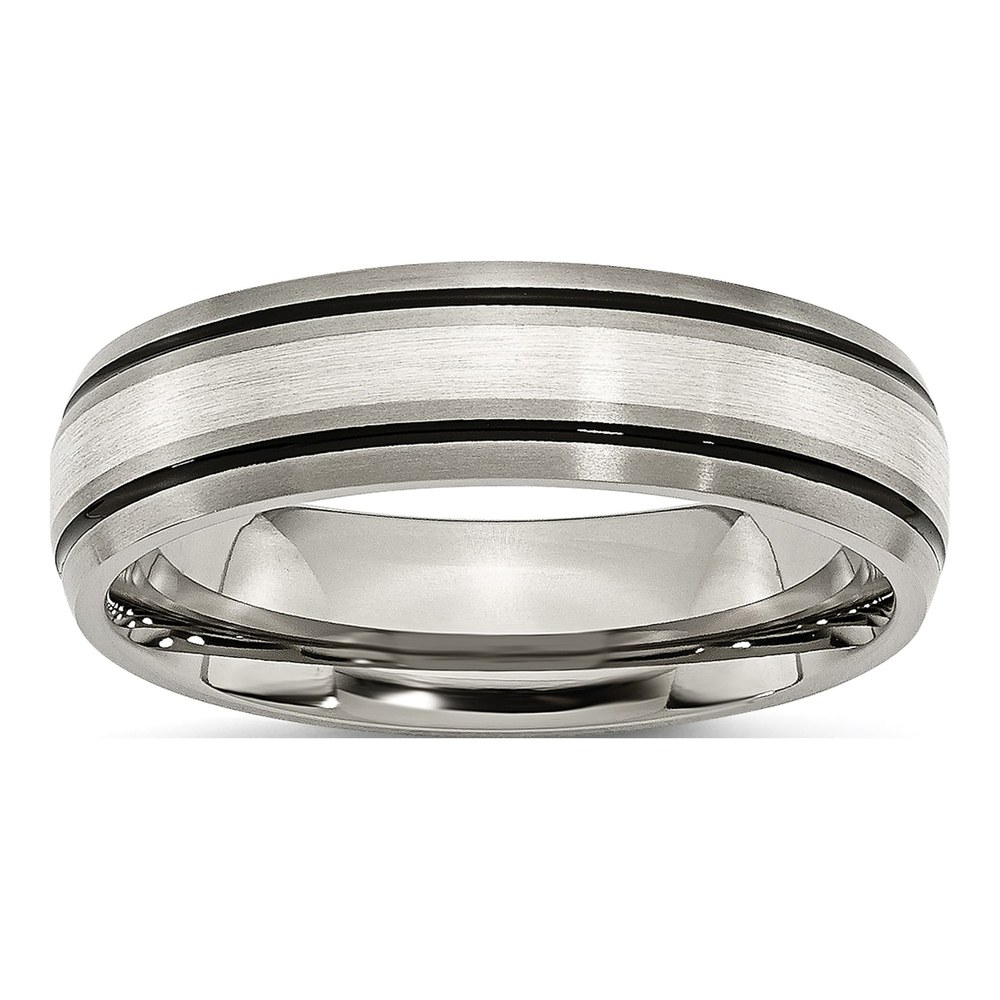 Men's Titanium & Silver Grooved Wedding Band