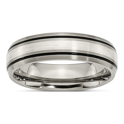 Titanium & Sterling Silver 6mm Grooved Wedding Band