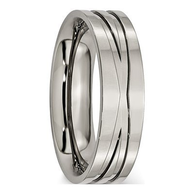 Titanium 6mm X-Design Grooved Flat Wedding Band – view 6