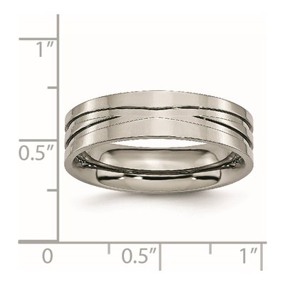 Titanium 6mm X-Design Grooved Flat Wedding Band – view 8