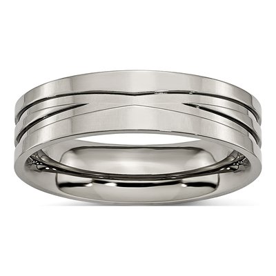 Titanium 6mm X-Design Grooved Flat Wedding Band