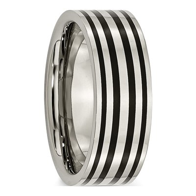 Titanium 8mm Black Enamel Striped Wedding Band – view 5
