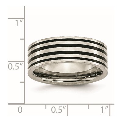 Titanium 8mm Black Enamel Striped Wedding Band – view 7