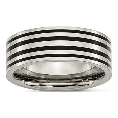 Titanium 8mm Black Enamel Striped Wedding Band
