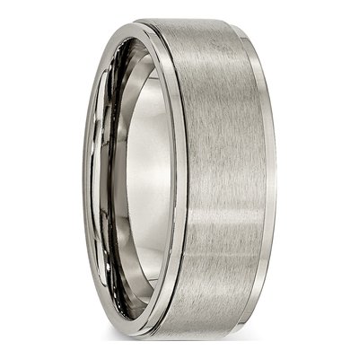 Titanium 8mm Ridged Edge Comfort-Fit Wedding Band – view 7