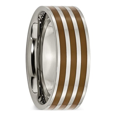 Titanium Brown Enamel Striped 8mm Flat Band | Chisel – view 5