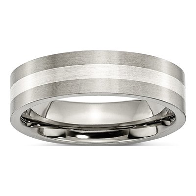 Titanium & Sterling Silver 6mm Flat Wedding Band
