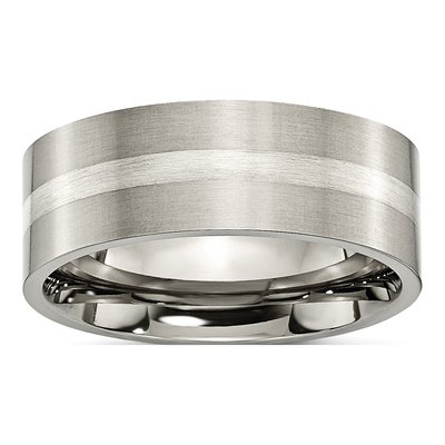 Titanium & Sterling Silver 8mm Flat Wedding Band