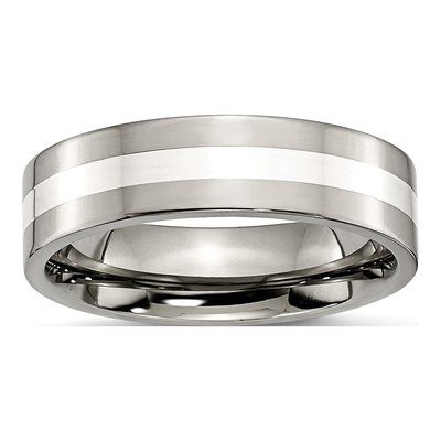 Titanium & Sterling Silver 6mm Flat Wedding Band