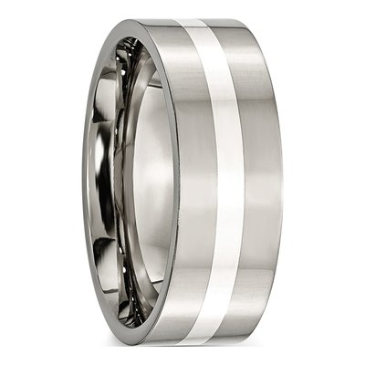 Titanium & Sterling Silver 8mm Inlay Flat Wedding Band – view 5